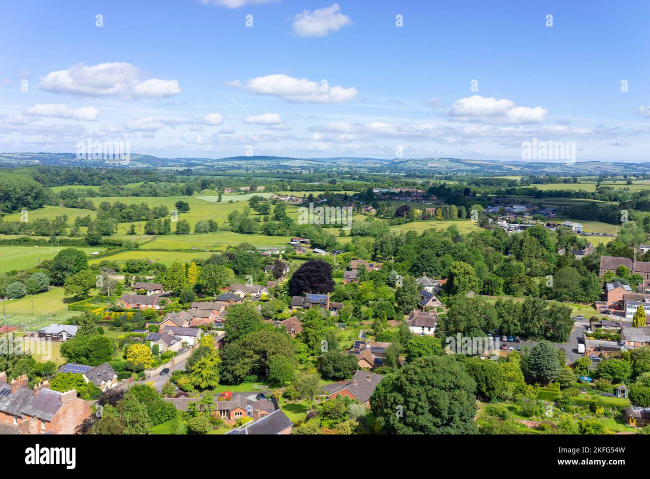 Ludlow Shropshire vue aérienne marché de Shropshire ville de Ludlow Shropshire et campagne environnante de Shropshire Ludlow Shropshire Angleterre GB Banque D'Images