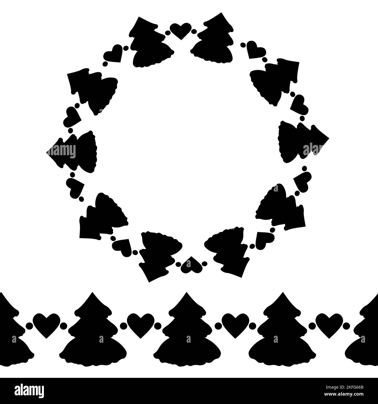 Guirlande et couronne de Noël pour carte, silhouette de Noël Illustration de Vecteur