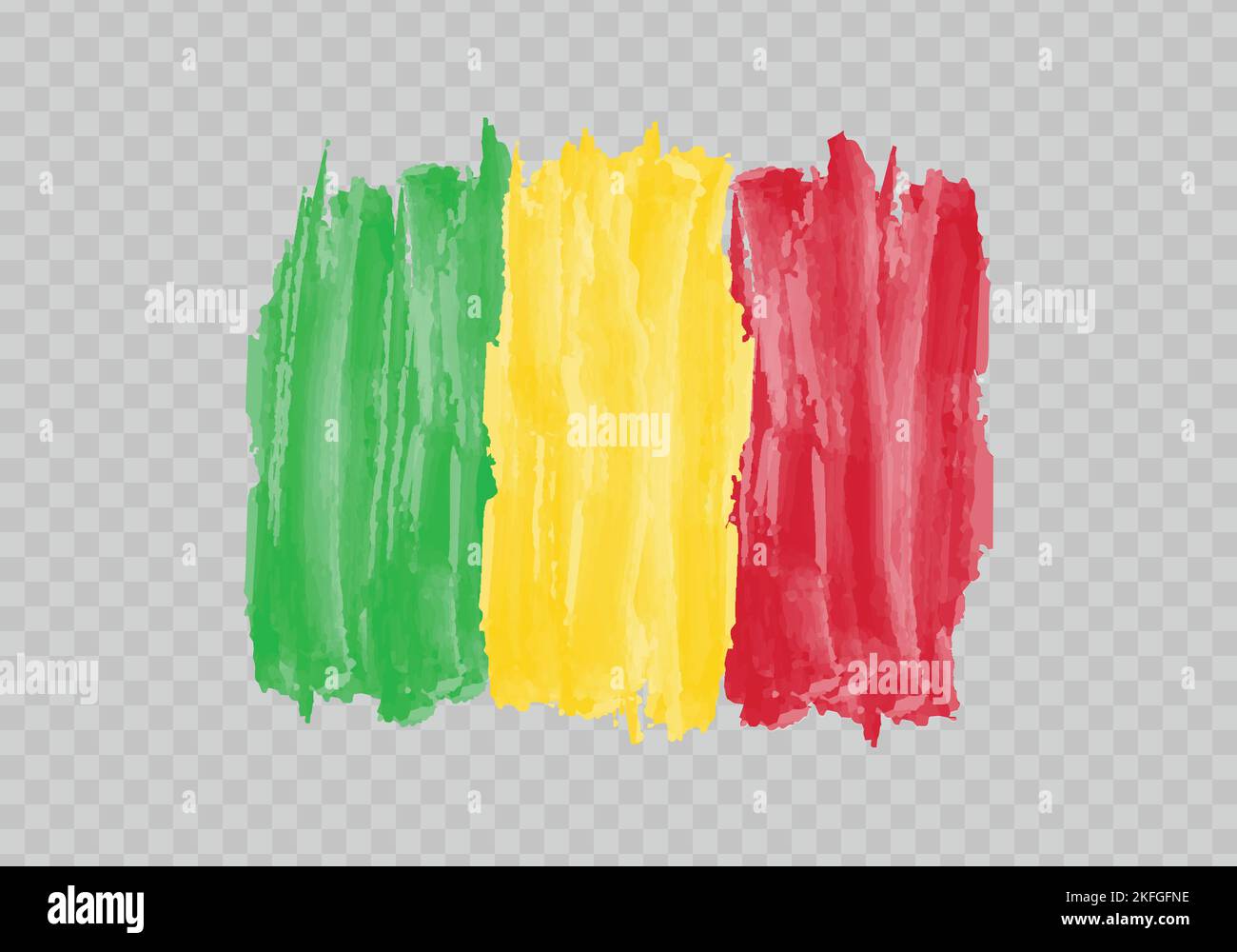 Drapeau de peinture aquarelle du Mali. Tracé de pinceau à dessin manuel Illustration de Vecteur