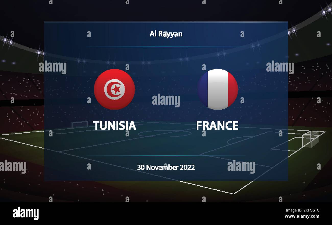 Tunisie contre France. Modèle de football graphique diffusé par le tableau de bord du football Illustration de Vecteur