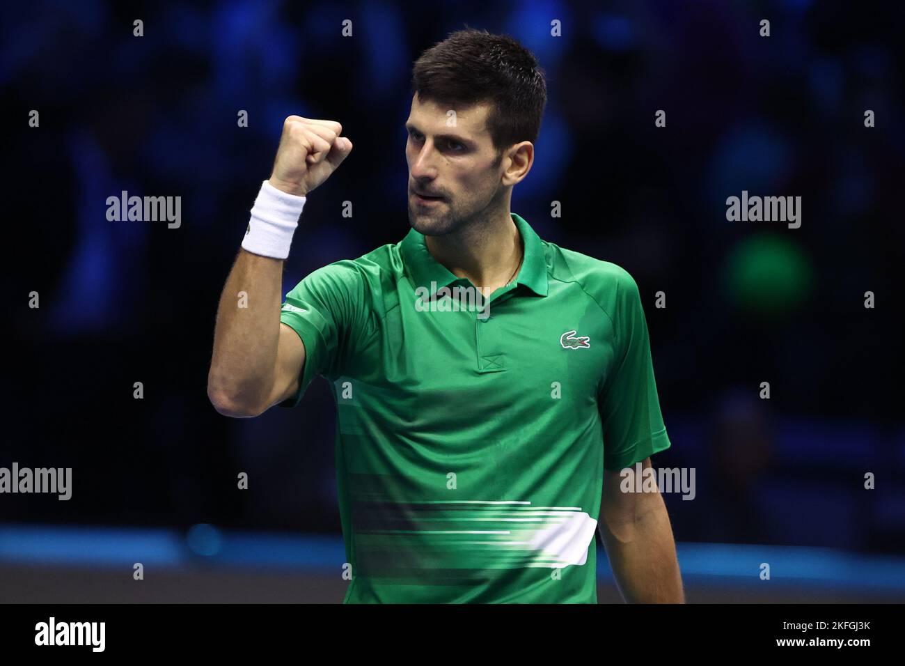 Novak Djokovic, de Serbie, célèbre à la fin du match des singles Round Robin entre Novak Djokovic, de Serbie, et Daniil Medvedev, de Russie, au cours du sixième jour des finales du Tour mondial de Nitto ATP. Banque D'Images Novak Djokovic, de Serbie, célèbre à la fin du match des singles Round Robin entre Novak Djokovic, de Serbie, et Daniil Medvedev, de Russie, au cours du sixième jour des finales du Tour mondial de Nitto ATP. Banque D'Images
