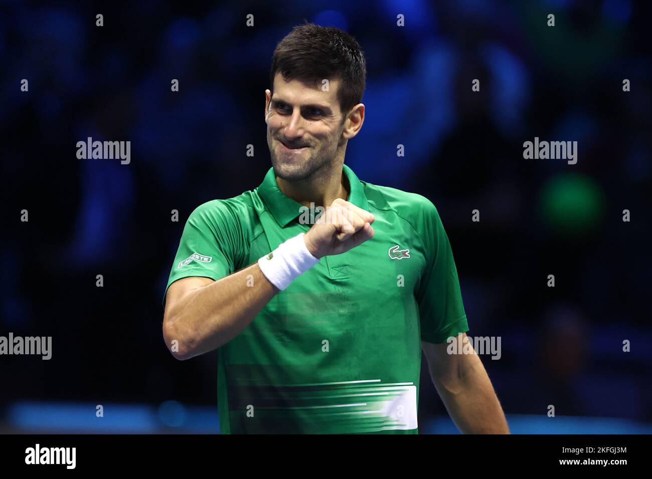 Novak Djokovic, de Serbie, célèbre à la fin du match des singles Round Robin entre Novak Djokovic, de Serbie, et Daniil Medvedev, de Russie, au cours du sixième jour des finales du Tour mondial de Nitto ATP. Banque D'Images Novak Djokovic, de Serbie, célèbre à la fin du match des singles Round Robin entre Novak Djokovic, de Serbie, et Daniil Medvedev, de Russie, au cours du sixième jour des finales du Tour mondial de Nitto ATP. Banque D'Images