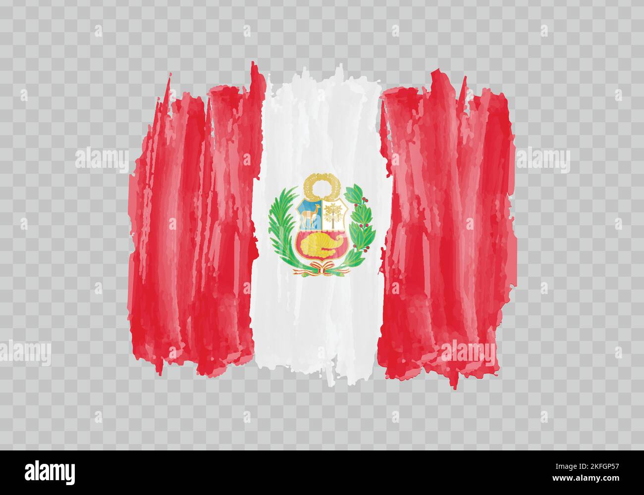 Drapeau de peinture aquarelle du Pérou. Tracé de pinceau à dessin manuel Illustration de Vecteur