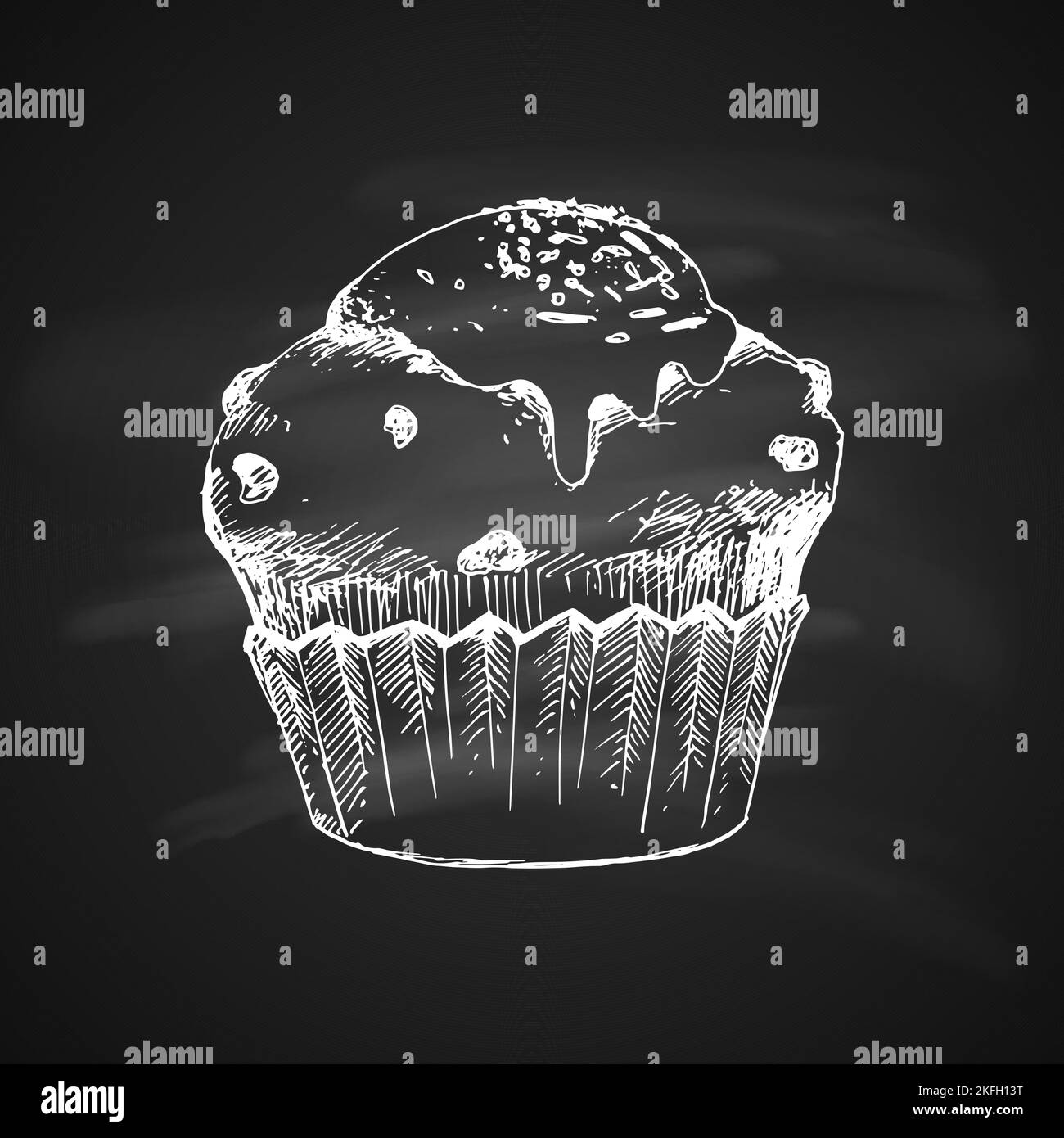 Dessin de craie dessiné à la main sur le tableau noir du gâteau de tasse. Esquisse vintage. Idéal pour les bannières, les étiquettes et les affiches Illustration de Vecteur