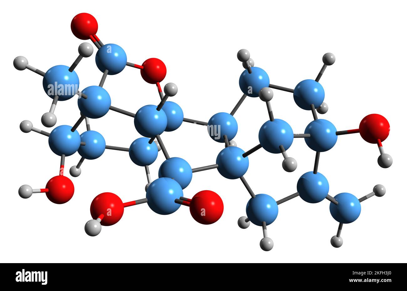 3D image de la gibberelline A1 formule squelettique - structure chimique moléculaire de l'hormone végétale isolée sur fond blanc Banque D'Images