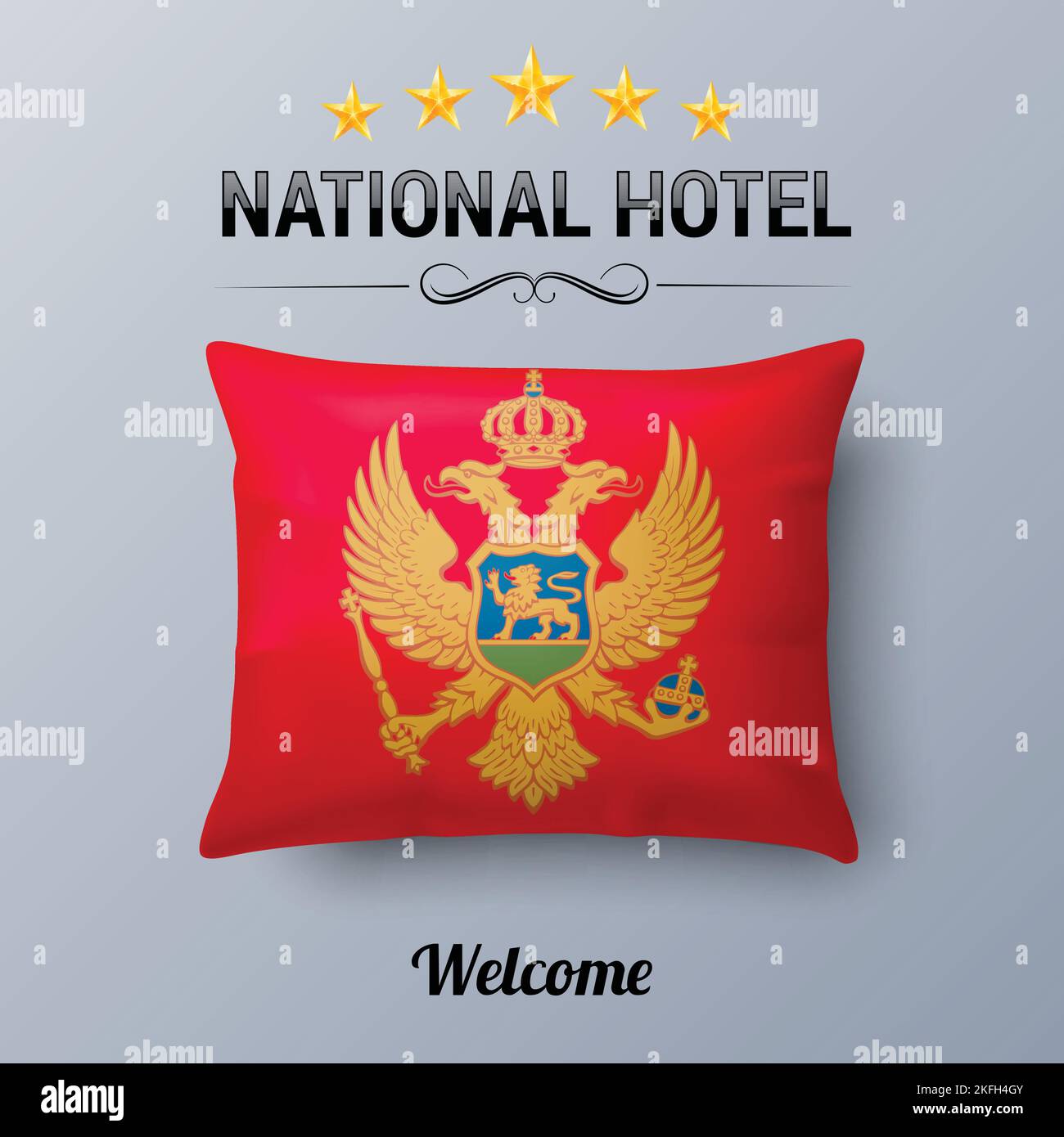 Oreiller réaliste et drapeau du Monténégro en tant que Symbol National Hotel. Couvre-oreiller drapeau avec drapeau monténégrin Illustration de Vecteur