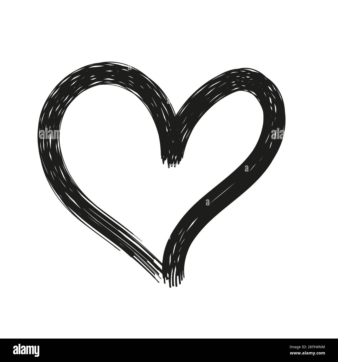 Pinceau funky coeur vecteur. Illustration de la forme du cœur. Forme de coeur isolée noire dessinée à la main. Illustration de Vecteur