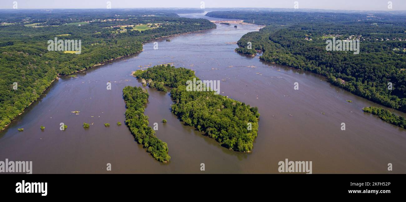 Vue aérienne de la rivière Susquehanna dans le comté de Harford Banque D'Images