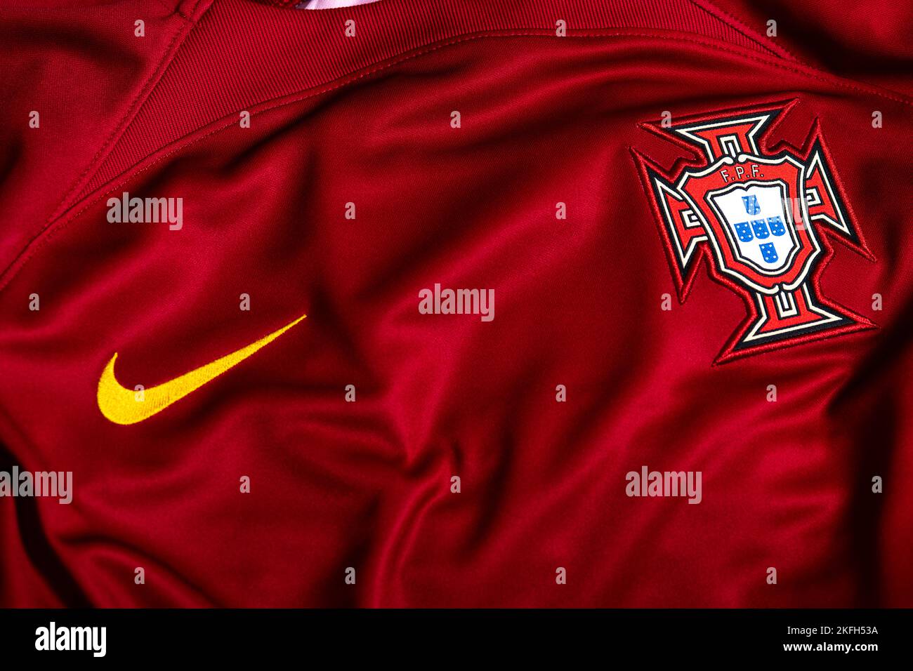 Gros plan de l'écusson de l'équipe nationale de football sur l'ensemble domicile. Coupe du monde de la FIFA, Qatar 2022. Banque D'Images