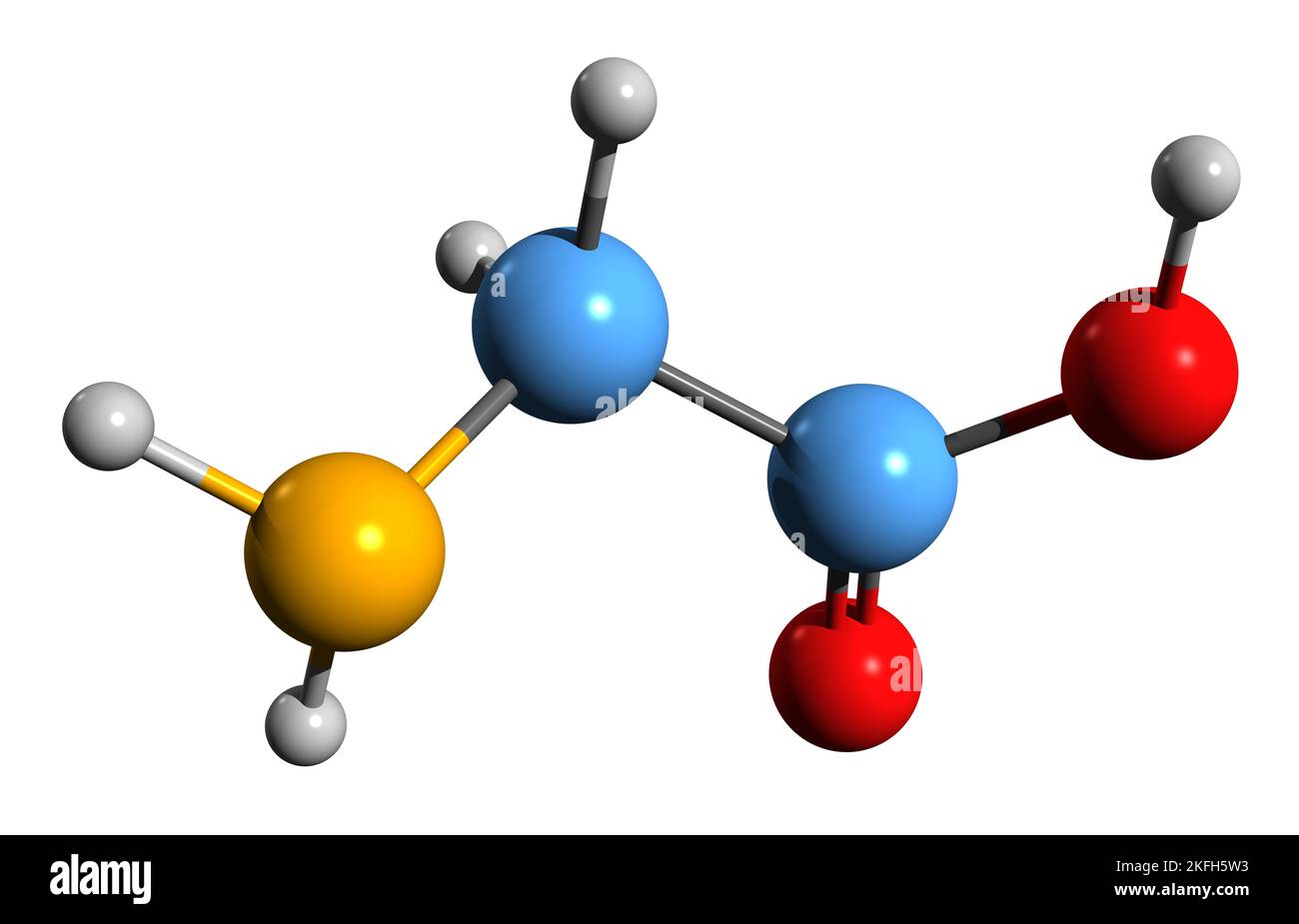 3D image de la formule squelettique Glycine - structure chimique moléculaire des acides aminés isolés sur fond blanc Banque D'Images