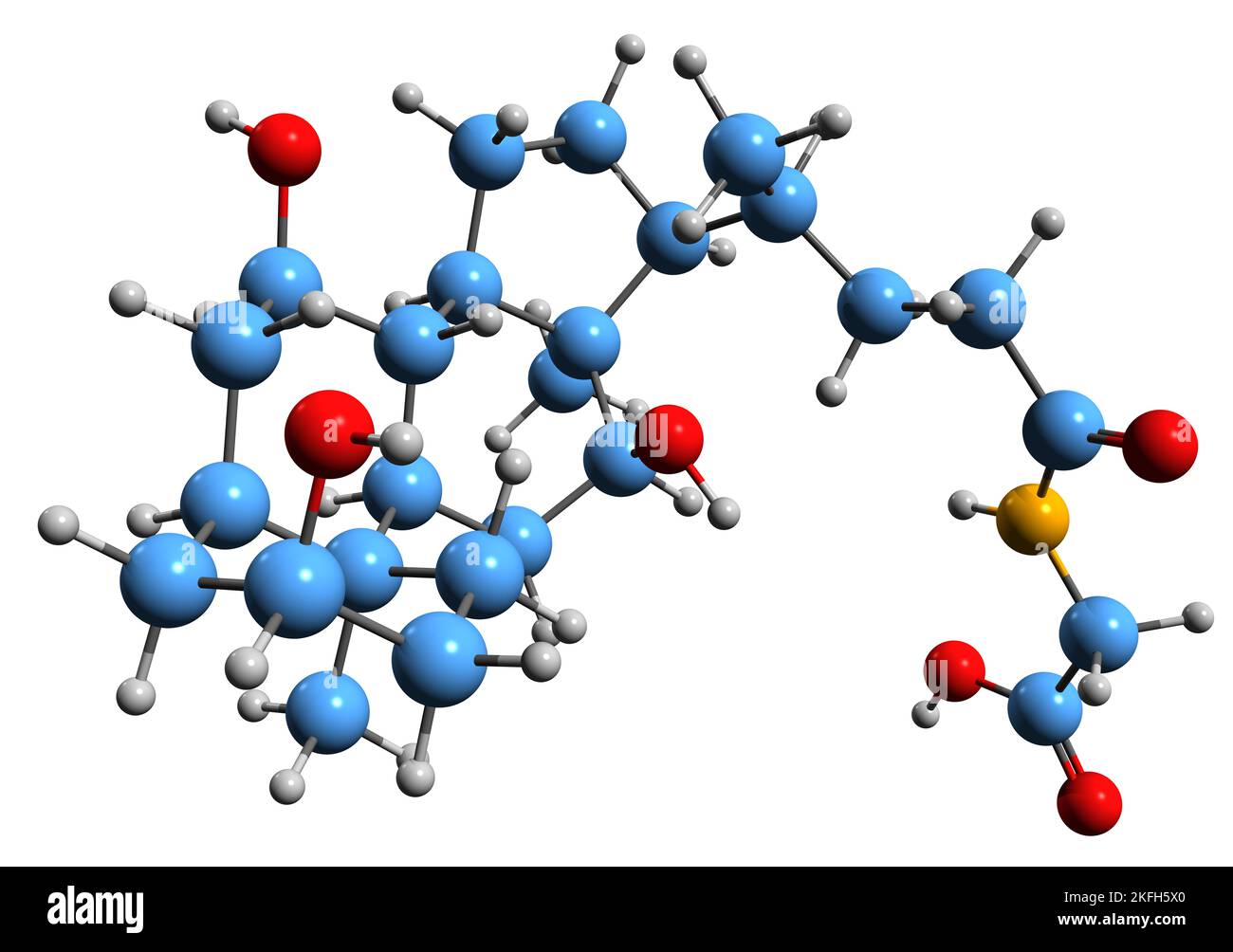 3D image de la formule squelettique de l'acide glycocholique - structure chimique moléculaire de la cholylglycine isolée sur fond blanc Banque D'Images
