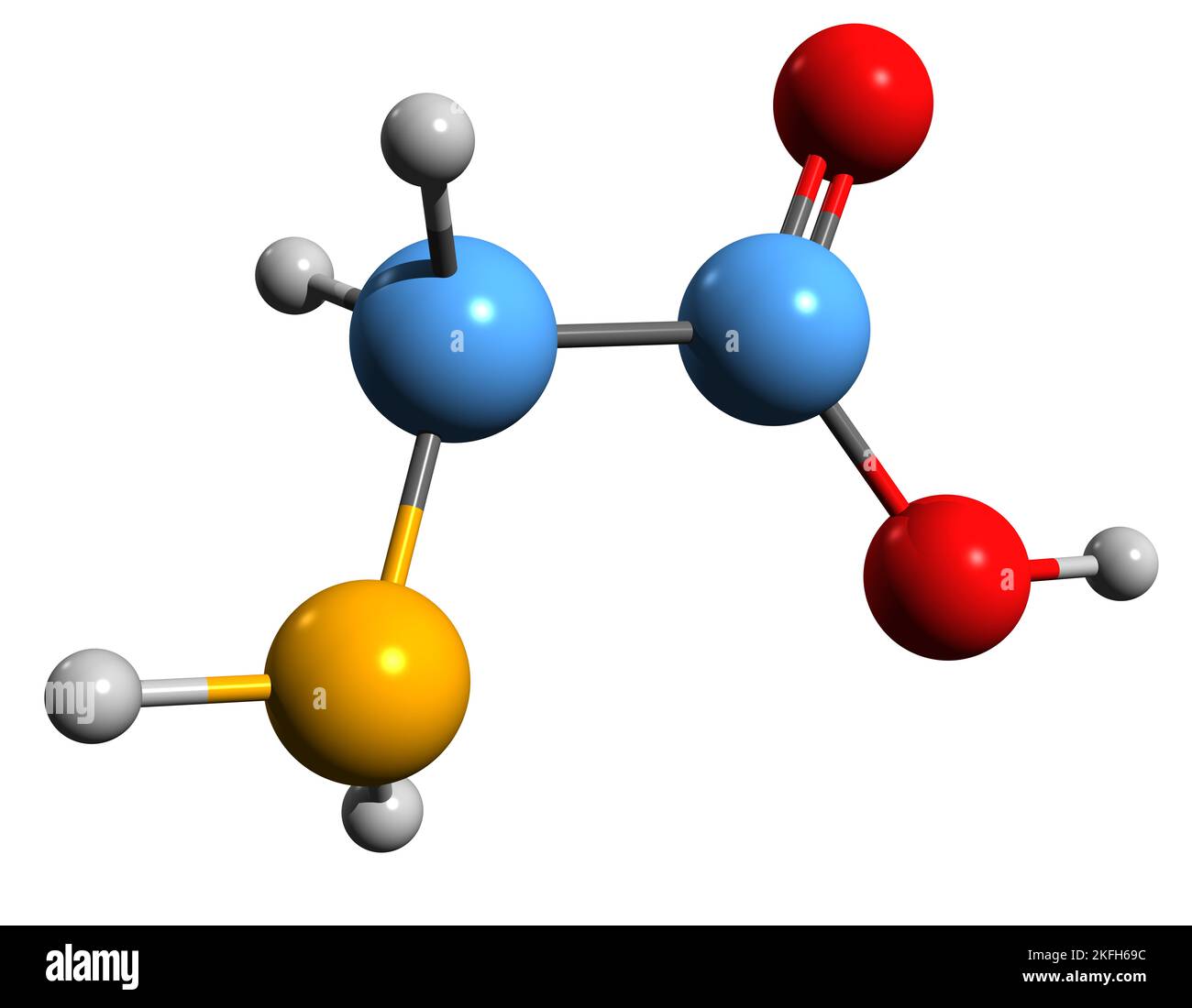 3D image de la formule squelettique de l'acide aminoéthanoïque - structure chimique moléculaire de l'acide aminé isolé sur fond blanc Banque D'Images