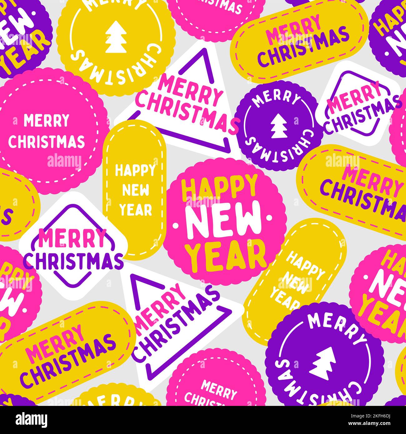 Pour les cadeaux de noël. Libellés de forme différente avec texte. Motif coloré sans couture. Style moderne, design textile, emballage cadeau Illustration de Vecteur