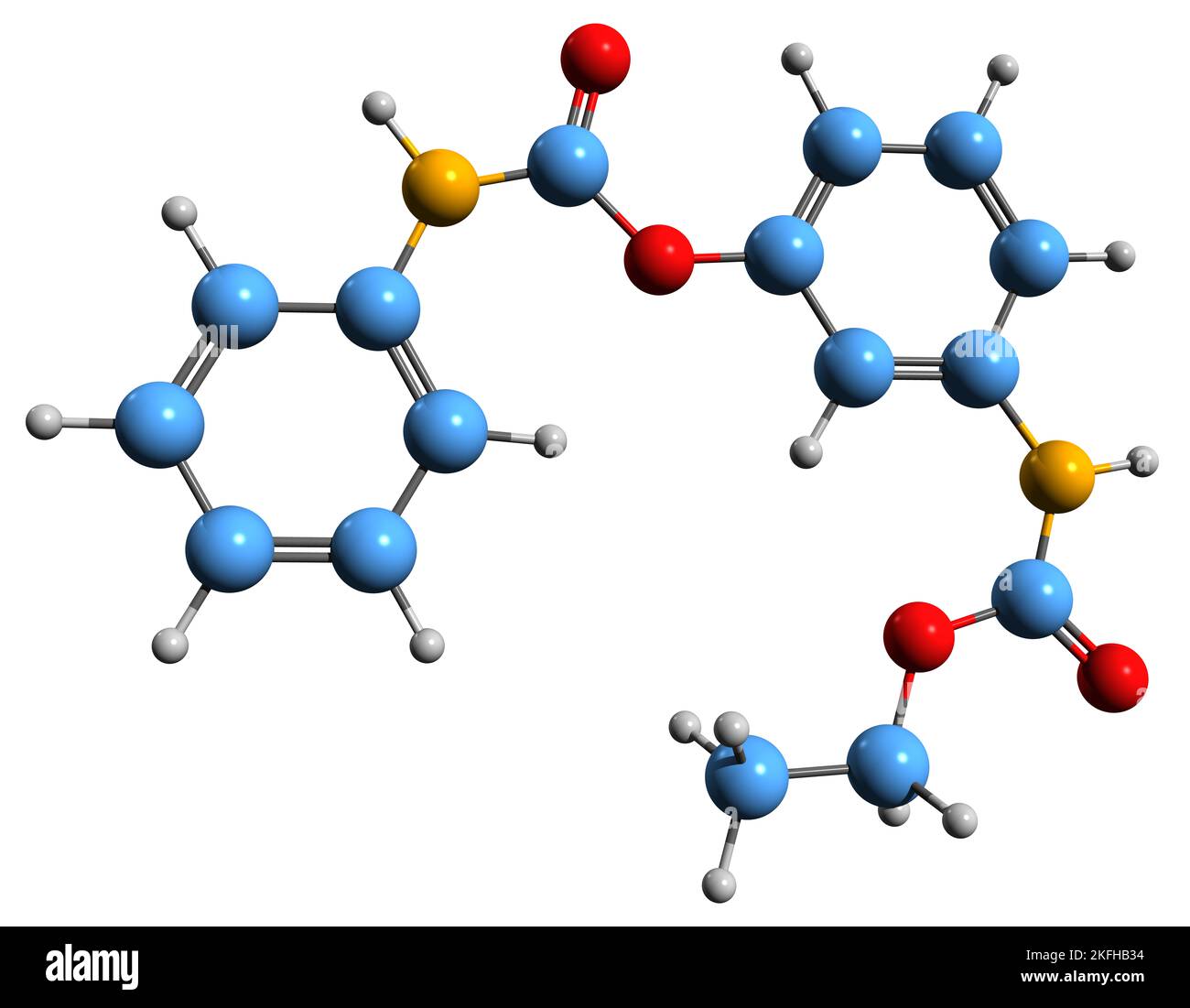 3D image de la formule squelettique de Desmedipham - structure chimique moléculaire de l'herbicide de post-émergence isolé sur fond blanc Banque D'Images