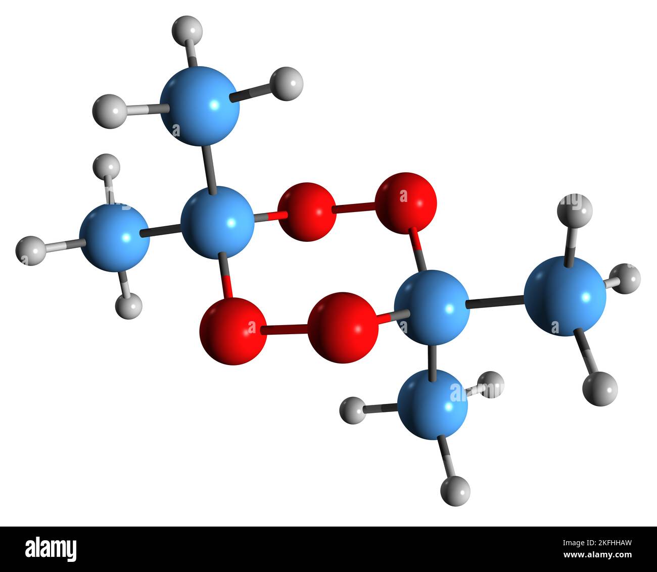 3D image de la formule squelettique du peroxyde d'acétone - structure chimique moléculaire du diperoxyde de diacétone isolé sur fond blanc Banque D'Images