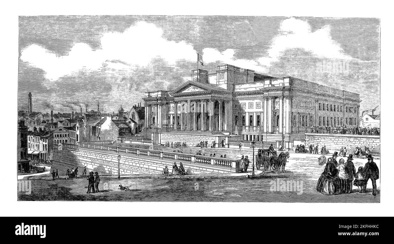 La bibliothèque et le musée étaient à l'origine le musée de Derby, qui comprenait la collection d'histoire naturelle du comte de Derby de 13th lorsqu'il ouvrit ses portes en 1851. Quand le musée s'est avéré extrêmement populaire et un nouveau bâtiment, construit sur mesure était nécessaire. Le terrain pour le nouveau bâtiment, en face de St George's Hall, a été donné par le député et marchand local William Brown, ainsi que la majeure partie du financement pour le bâtiment qui a été connu sous le nom de William Brown Library and Museum (maintenant connu sous le nom de World Museum) dans William Brown Street, au centre-ville de Liverpool. Banque D'Images