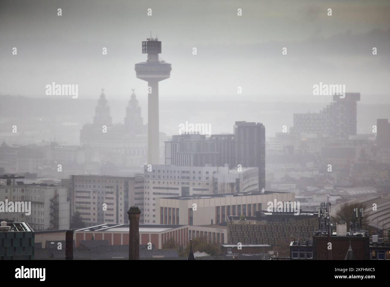 Le bâtiment du foie de Liverpool Skyline et radio City, la galerie d'observation des balises St Johns Banque D'Images