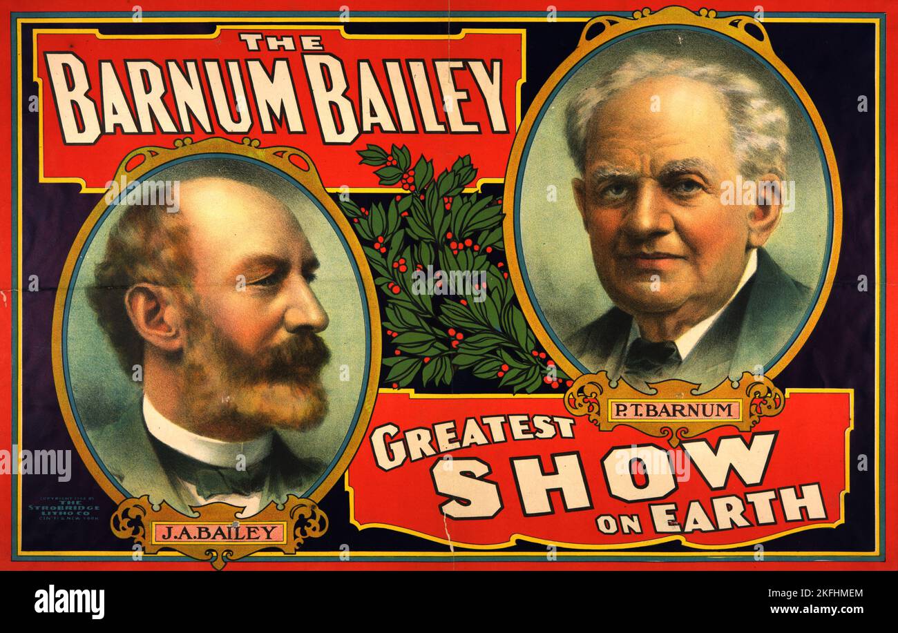 Le Barnum Bailey plus grand spectacle sur la terre affiche de cirque, c1908. [Editeur: Strobridge Litho Co.; lieu: Cincinnati [Ohio]] Banque D'Images