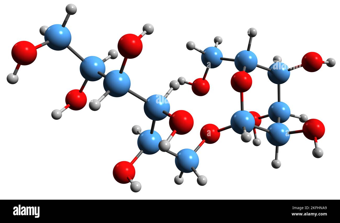 3D image de la formule squelettique de l'isomalt - structure chimique moléculaire du substitut du sucre isolé sur fond blanc Banque D'Images