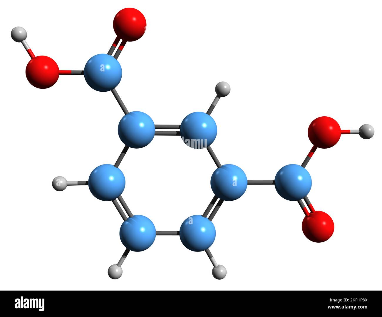 3D image de la formule squelettique de l'acide isophthalique - structure chimique moléculaire de l'acide méta-phtalique isolé sur fond blanc Banque D'Images