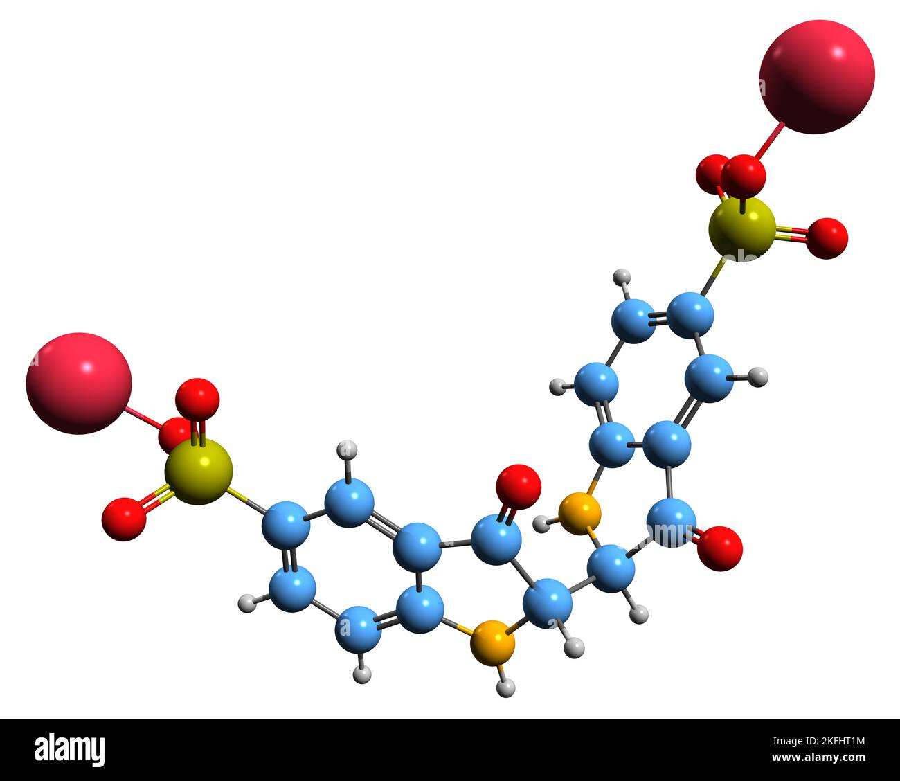 3D image de la formule squelettique de carmin d'Indigo - structure chimique moléculaire de l'indigotine isolée sur fond blanc Banque D'Images