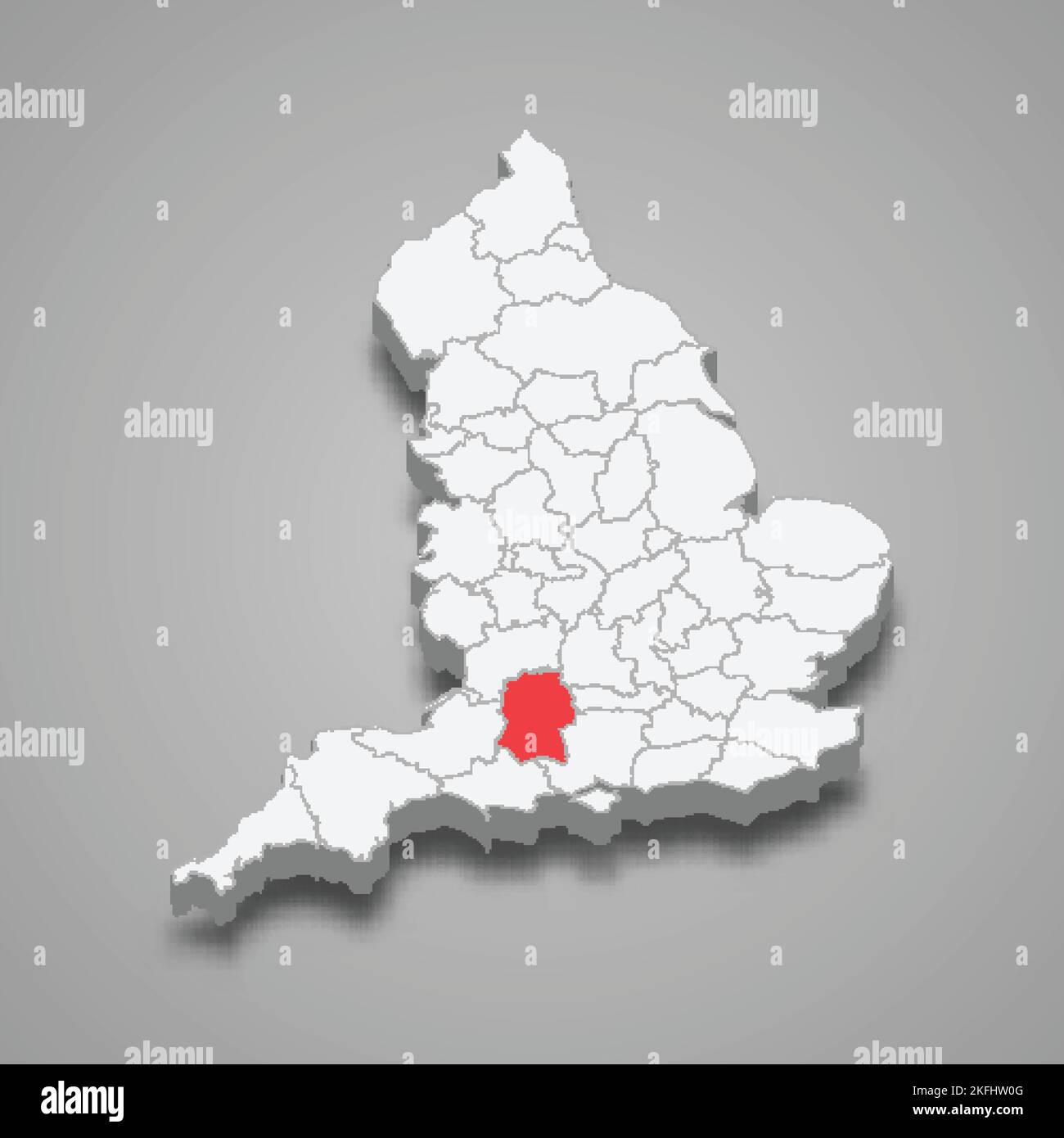 Région du Wiltshire dans l'Angleterre 3D carte isométrique Illustration de Vecteur