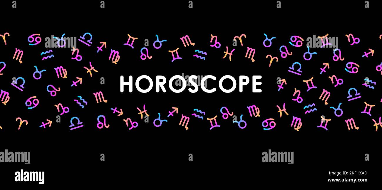 Astrologie horizontale bannière horoscope avec gradient coloré zodiaque signes Illustration de Vecteur