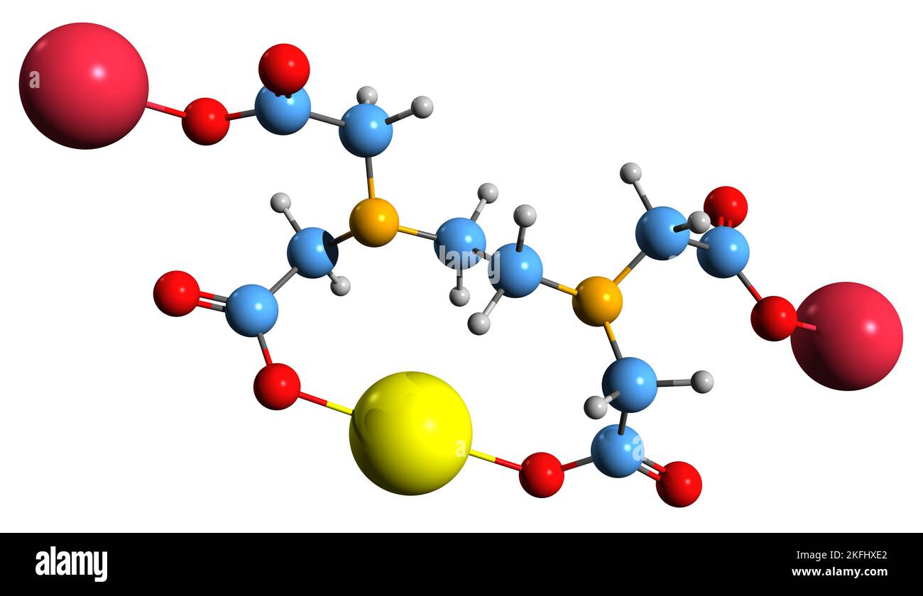 3D image de la formule squelettique d'édétate de calcium de sodium - structure chimique moléculaire de l'EDTA de calcium de sodium isolé sur fond blanc Banque D'Images