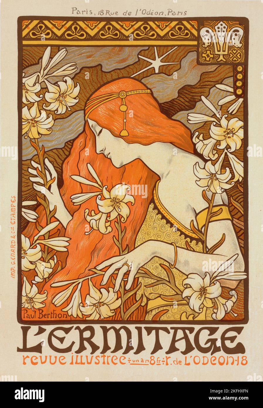 Affiche pour la Revue « l'Érmitage., C1900. [Editeur: Imprimerie Chaix; lieu: Paris] Banque D'Images