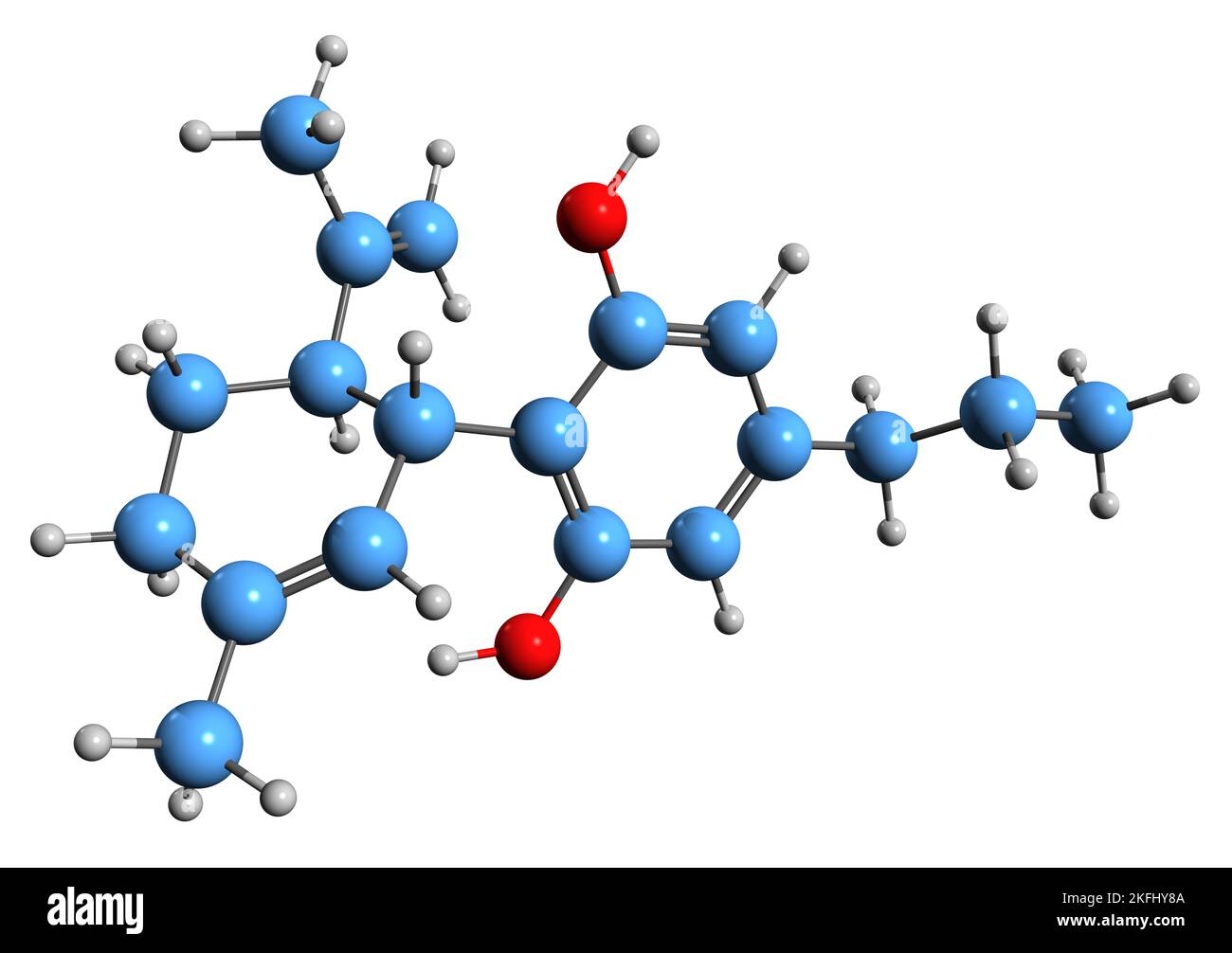 3D image de la formule squelettique de la cannabidivarin - structure chimique moléculaire du cannabinoïde non psychoactif isolé sur fond blanc Banque D'Images