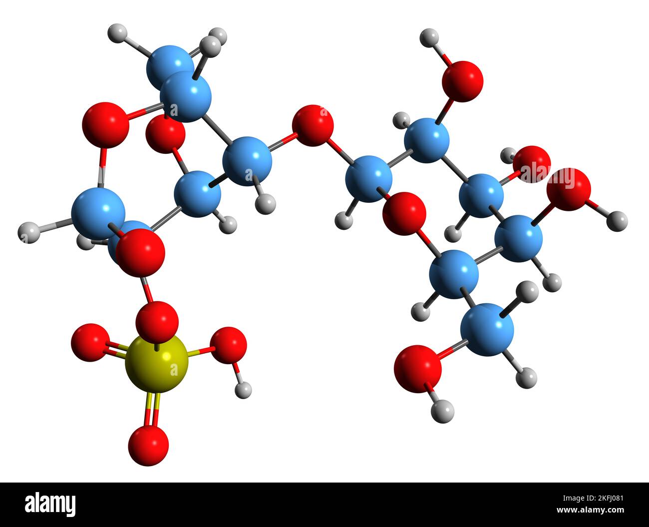 3D image de la formule squelettique du carraghénane - structure chimique moléculaire du polysaccharide sulfaté isolé sur fond blanc Banque D'Images