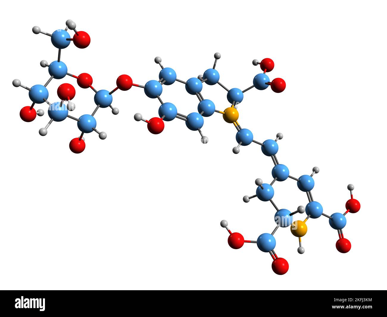 3D image de la formule squelettique Beetroot Red - structure chimique moléculaire du colorant alimentaire rouge glycosidique isolé sur fond blanc Banque D'Images