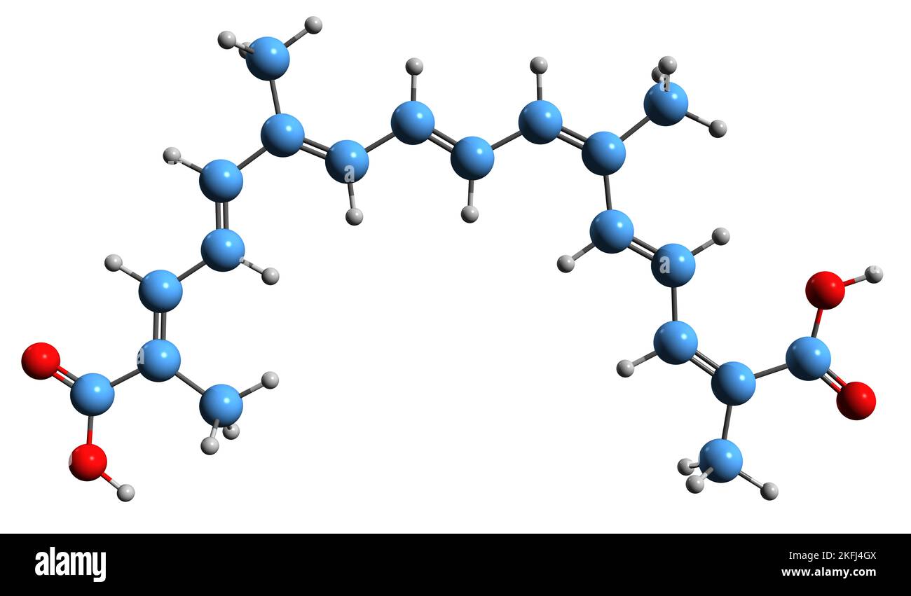 3D image de la formule squelettique de Crocétine - structure chimique moléculaire du Transcrocétinate isolé sur fond blanc Banque D'Images