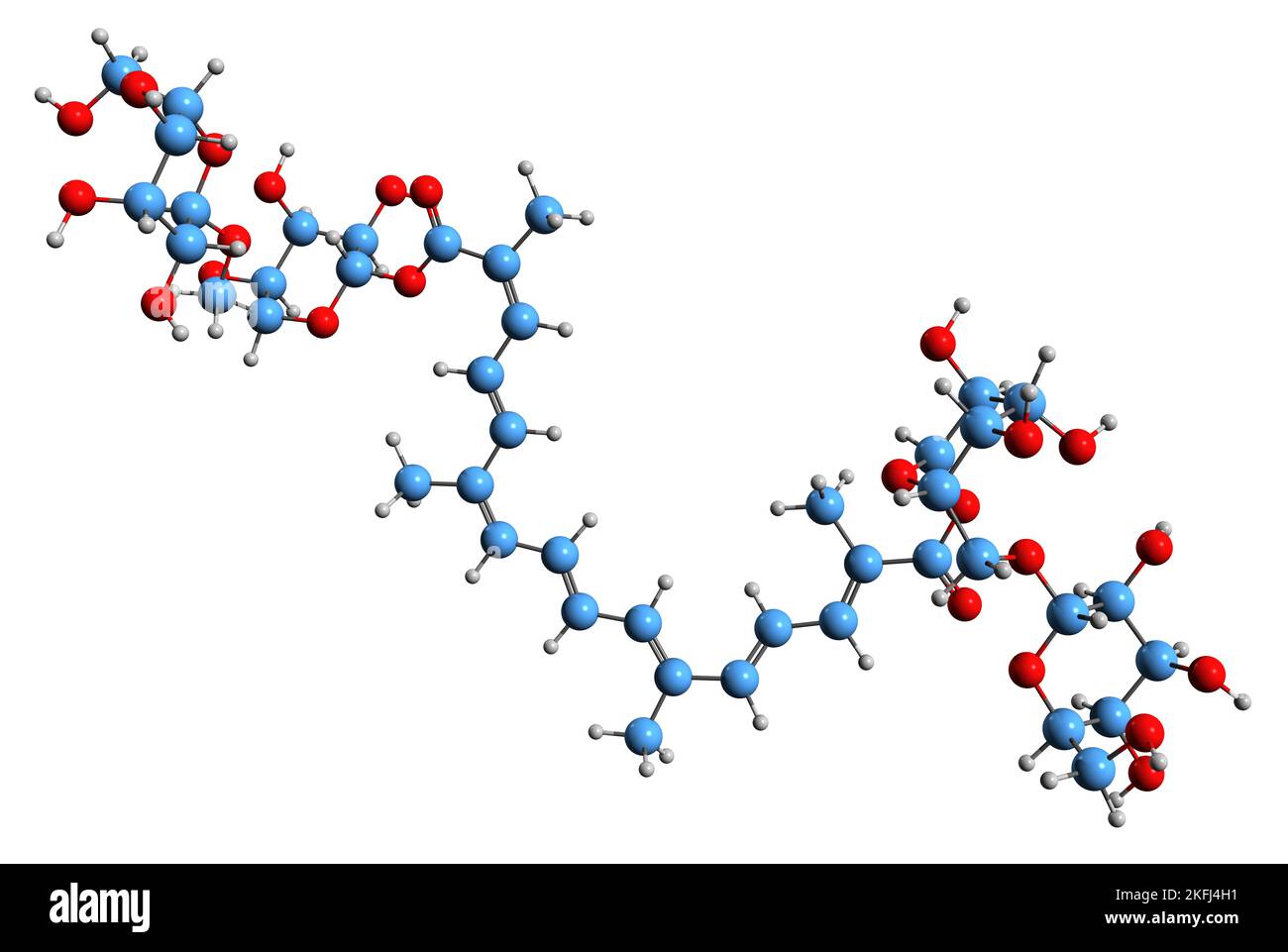 3D image de la formule du squelette de Crocine - structure chimique moléculaire du caroténoïde isolé sur fond blanc Banque D'Images