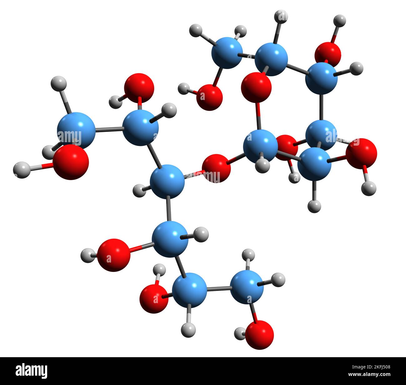 3D image de la formule squelettique lactitol - structure chimique moléculaire de l'alcool de sucre isolé sur fond blanc Banque D'Images