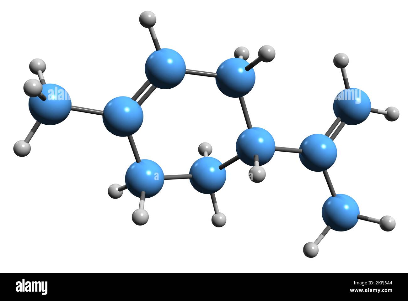 3D image de la formule squelettique du Limonène - structure chimique moléculaire du monoterpène cyclique isolé sur fond blanc Banque D'Images