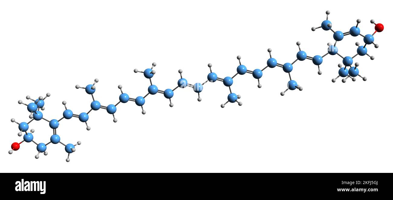 3D image de la formule squelettique de Lutéine - structure chimique moléculaire de la xanthophylle isolée sur fond blanc Banque D'Images