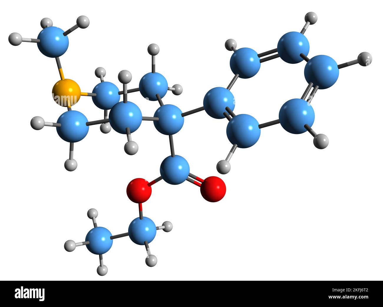 3D image de la formule squelettique de la péthidine - structure chimique moléculaire du médicament analgésique opioïde mépéridine isolé sur fond blanc Banque D'Images