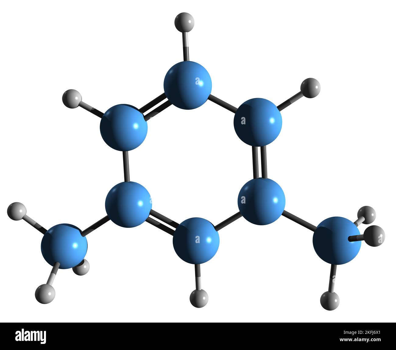 3D image de la formule du squelette de xylène - structure chimique moléculaire du xylol pétrochimique isolé sur fond blanc Banque D'Images