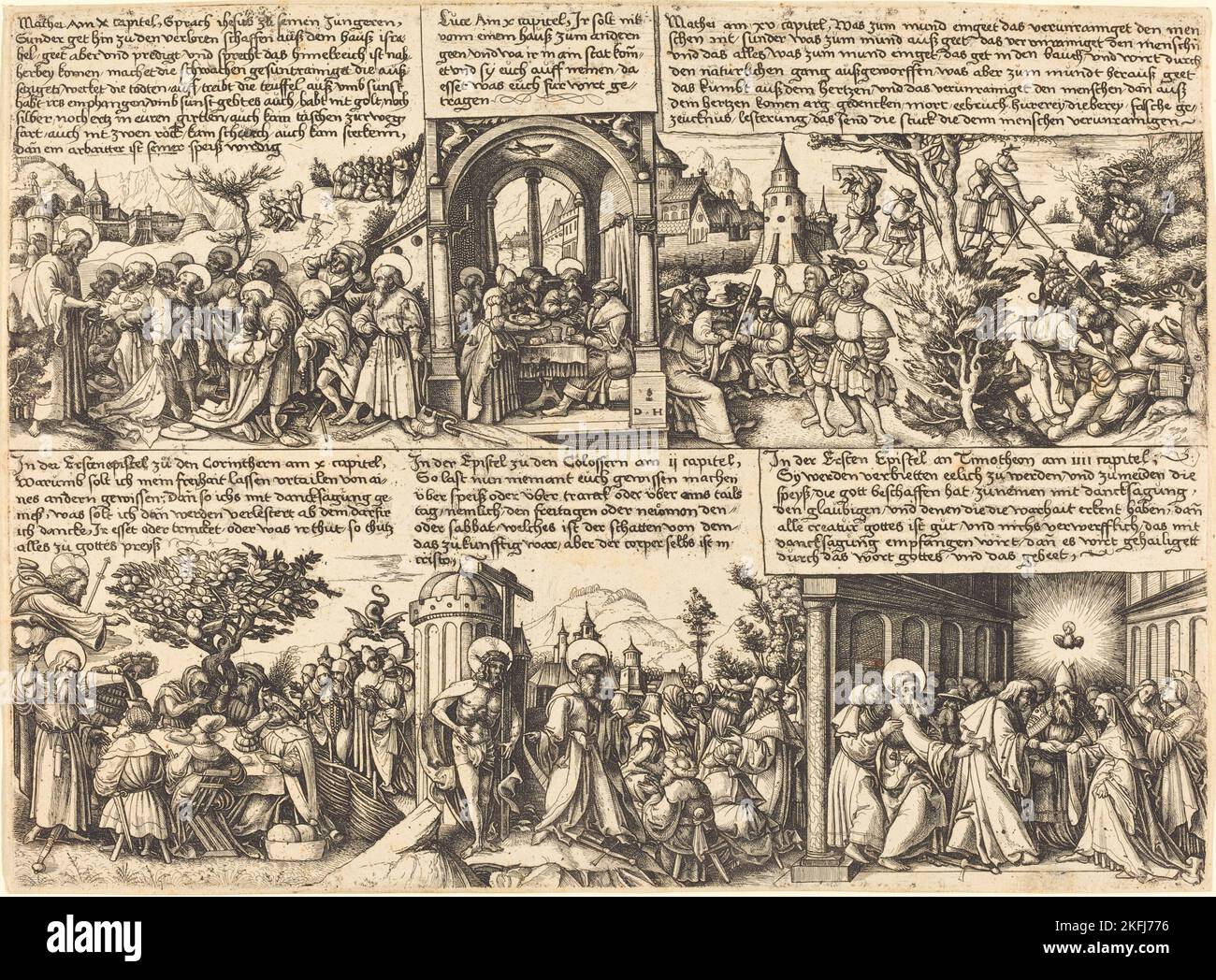 Jésus-Christ donnant la Mission aux Apôtres et autres scènes du Nouveau Testament. Banque D'Images