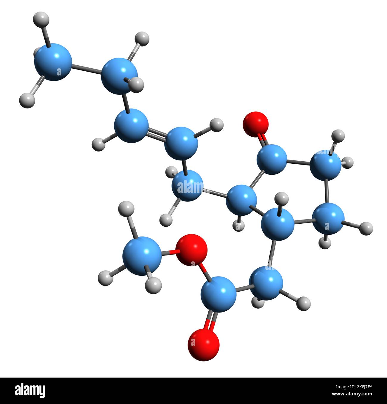 3D image de la formule squelettique du jasmonate - structure chimique moléculaire de l'hormone végétale isolée sur fond blanc Banque D'Images
