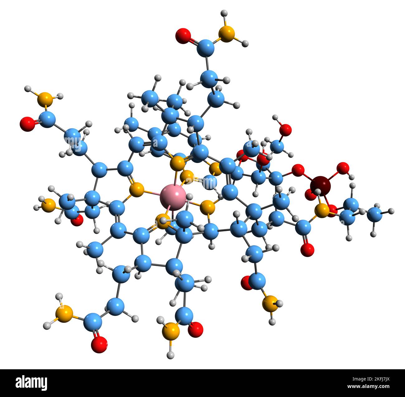3D image de la formule squelettique de méthylcobalamine - structure chimique moléculaire de la vitamine B12 isolée sur fond blanc Banque D'Images