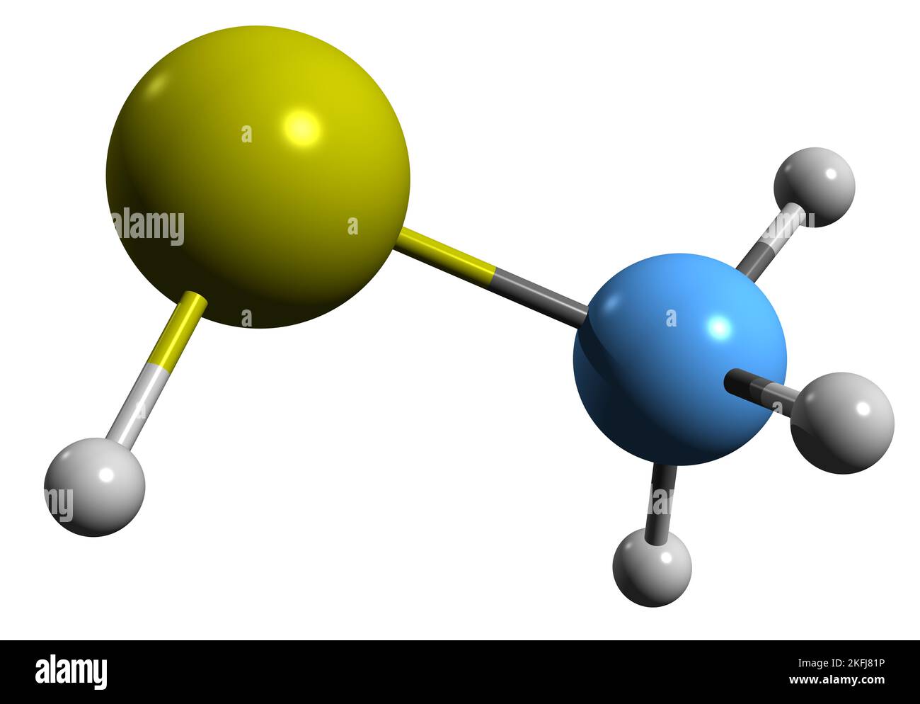 3D image de la formule squelettique du méthanéthiol - structure chimique moléculaire du méthylmercaptan isolé sur fond blanc Banque D'Images