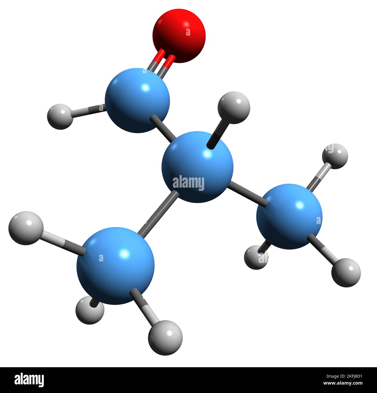 3D image de la formule squelettique de l'isobutyraldéhyde - structure chimique moléculaire du 2-méthylpropanal isolé sur fond blanc Banque D'Images