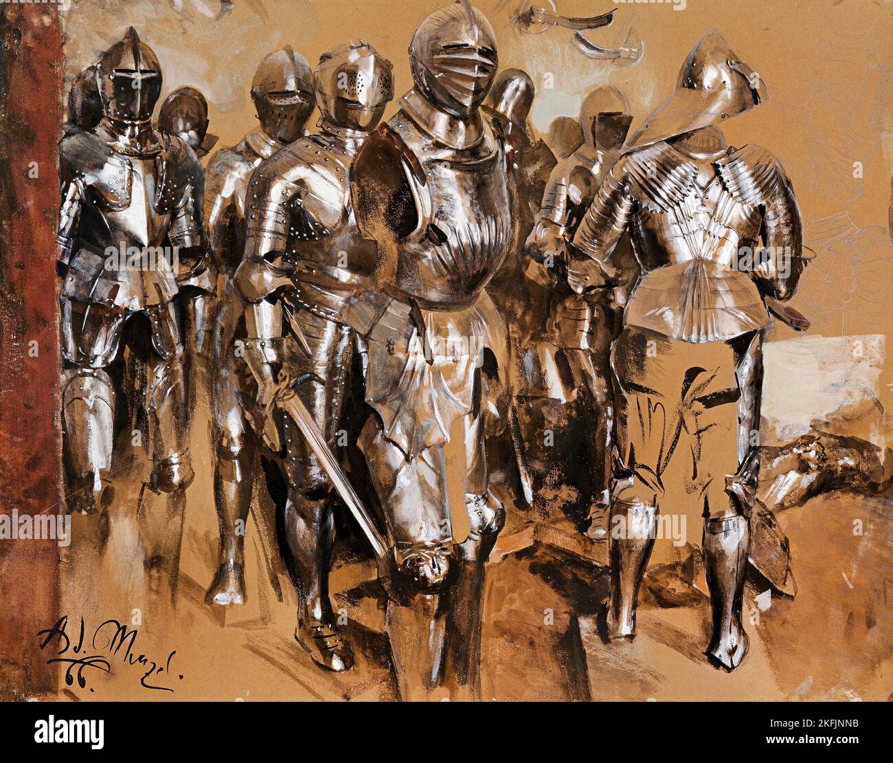 Adolph von Menzel ; Armor Chamber Fantasy ; 1866 ; crayon et gouache sur papier ; Banque D'Images
