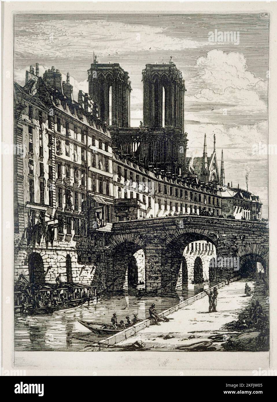 Charles Meryon ; le petit Pont ; 1852 ; gravure sur papier ; The Phillips Collection, Washington, D.C., États-Unis. Banque D'Images