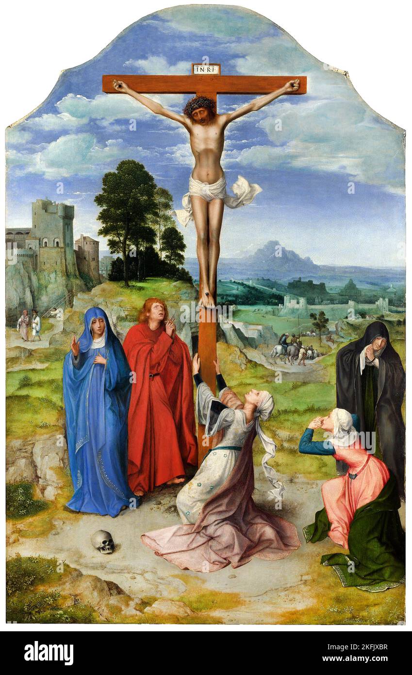 Quinten Metsys; la Crucifixion; Circa 1515; huile sur bois; National Gallery, Londres, Royaume-Uni. Banque D'Images