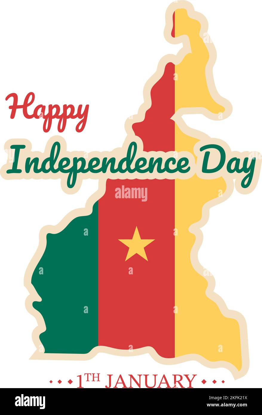 Happy Cameroon Independence Day on 1 janvier avec drapeau camerounais et vacances commémoratives en dessin animé à la main Illustration de Vecteur