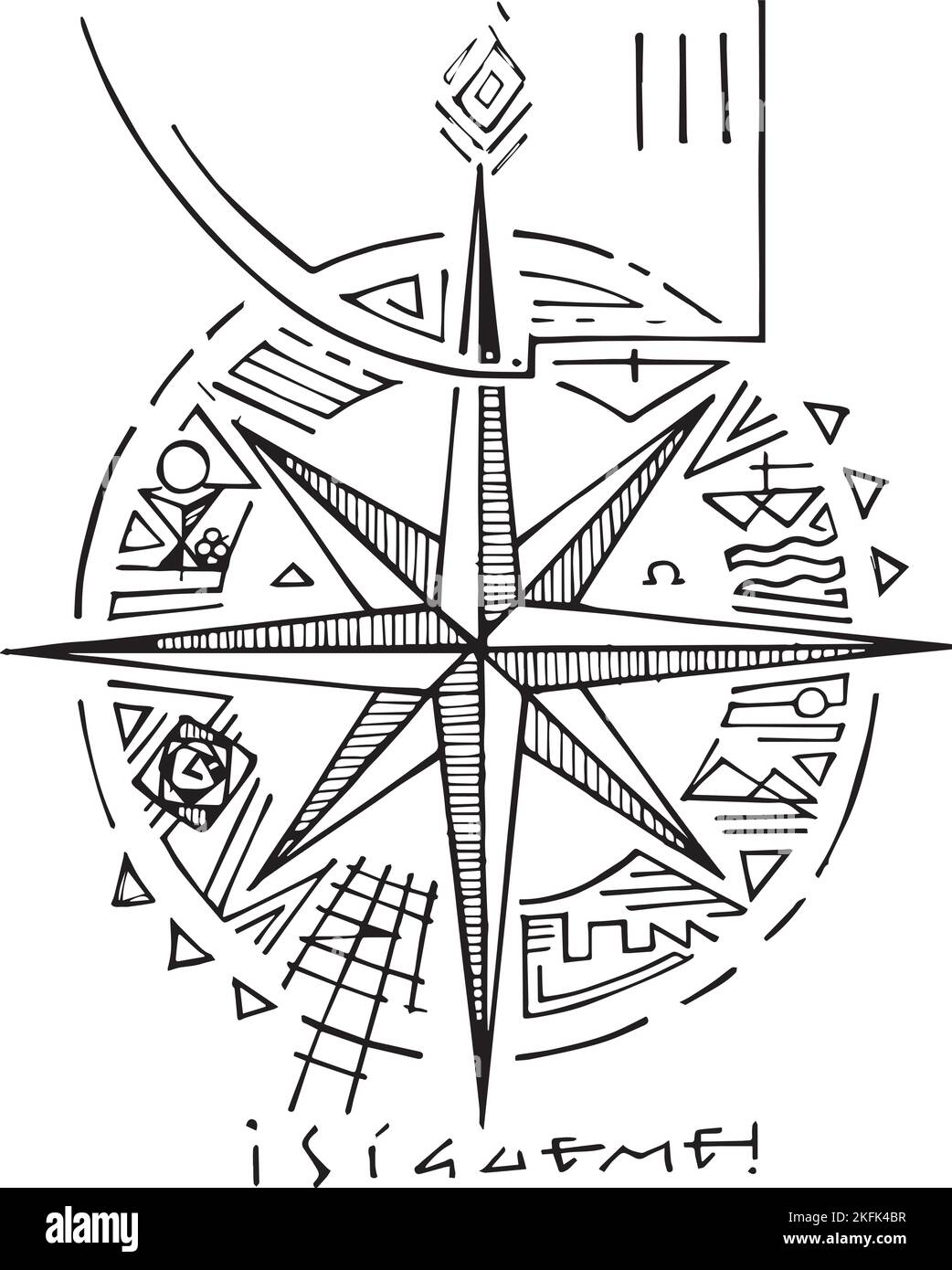 Illustration vectorielle dessinée à la main ou dessin de la boussole cov Illustration de Vecteur