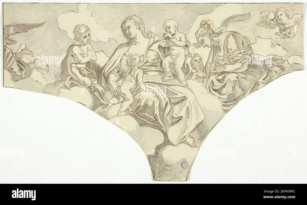 Décoration de spandrel avec des figures féminines allégoriques de la Charité et de l'obéissance, n.d. Studio de Francesco Solimena. Banque D'Images